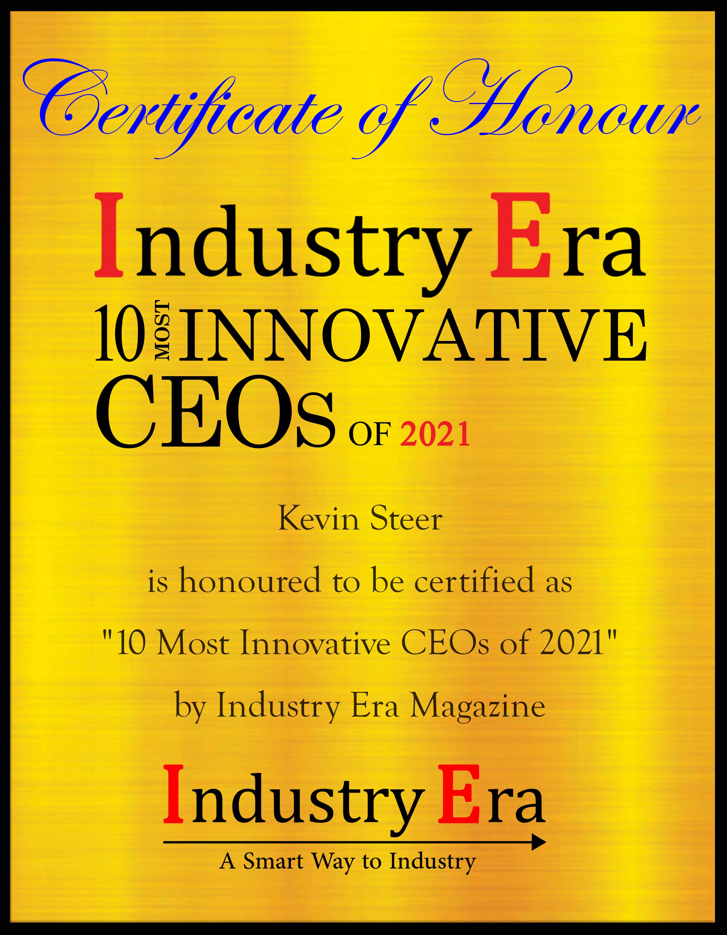 Kevin Steer, CEO of 121Advisor, Certificate