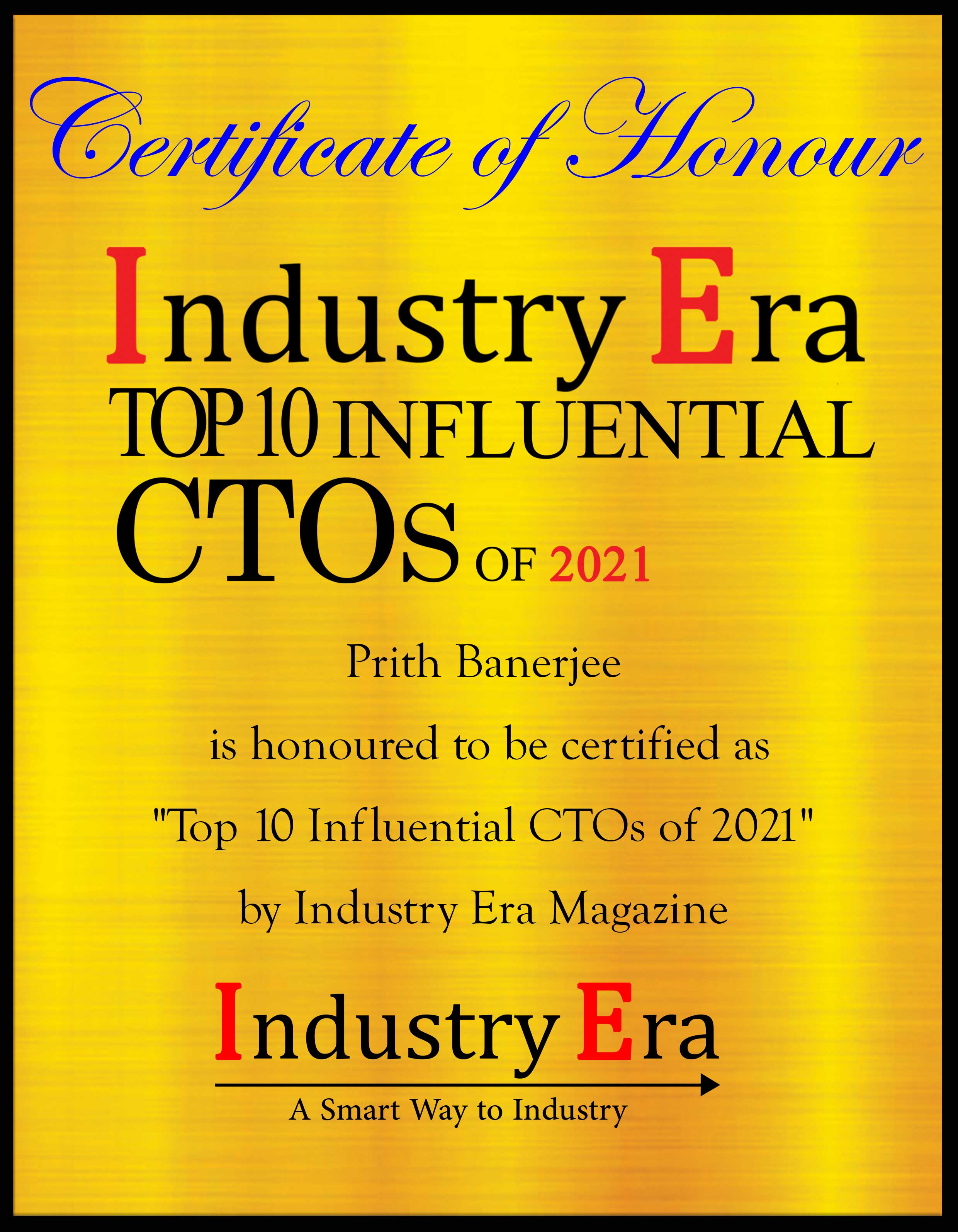 Prith Banerjee, Chief Technology Officer of Ansys Inc Certificate