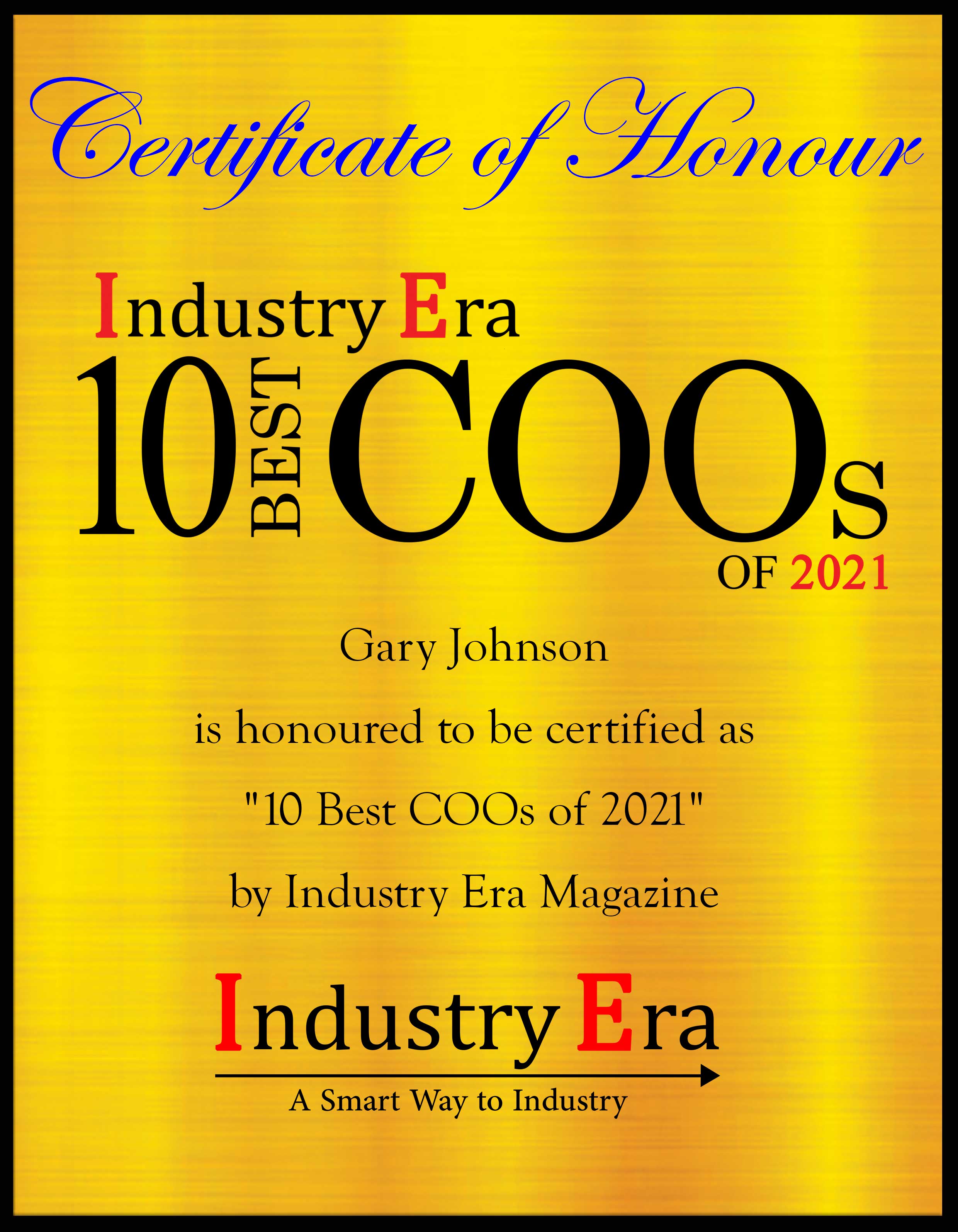 Gary Johnson, Executive Vice President, COO and co-founder of Bear Staffing Services Certificate