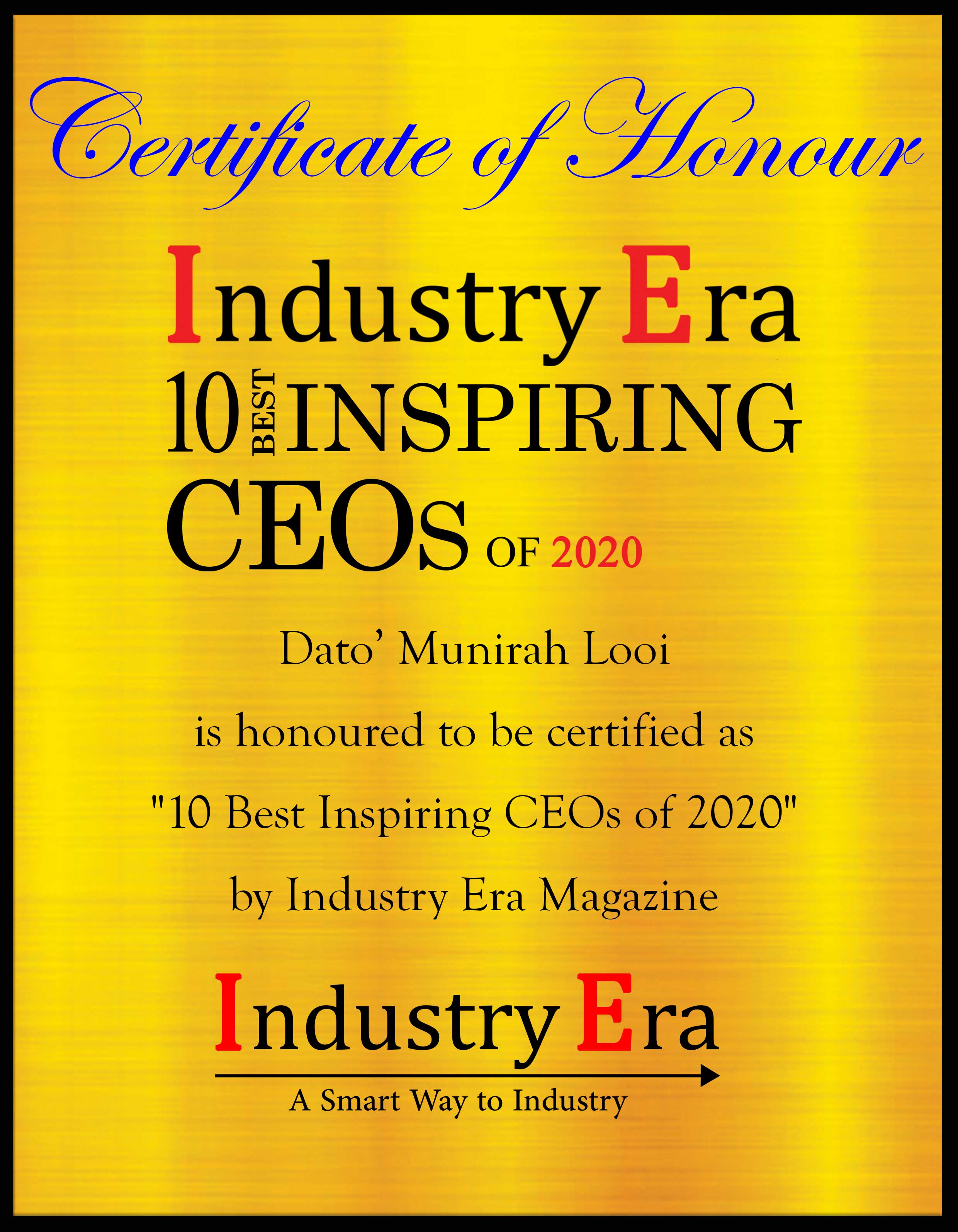 Dato’ Munirah Looi FOUNDER/CEO Brandt International Certificate