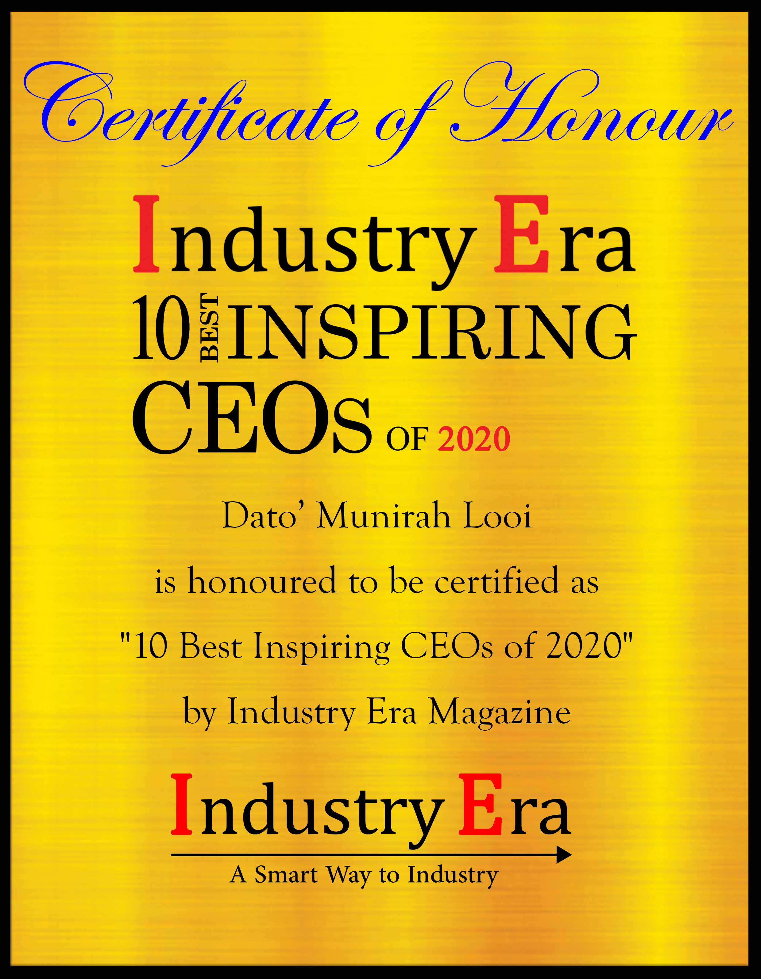 Dato’ Munirah Looi FOUNDER/CEO Brandt International Certificate