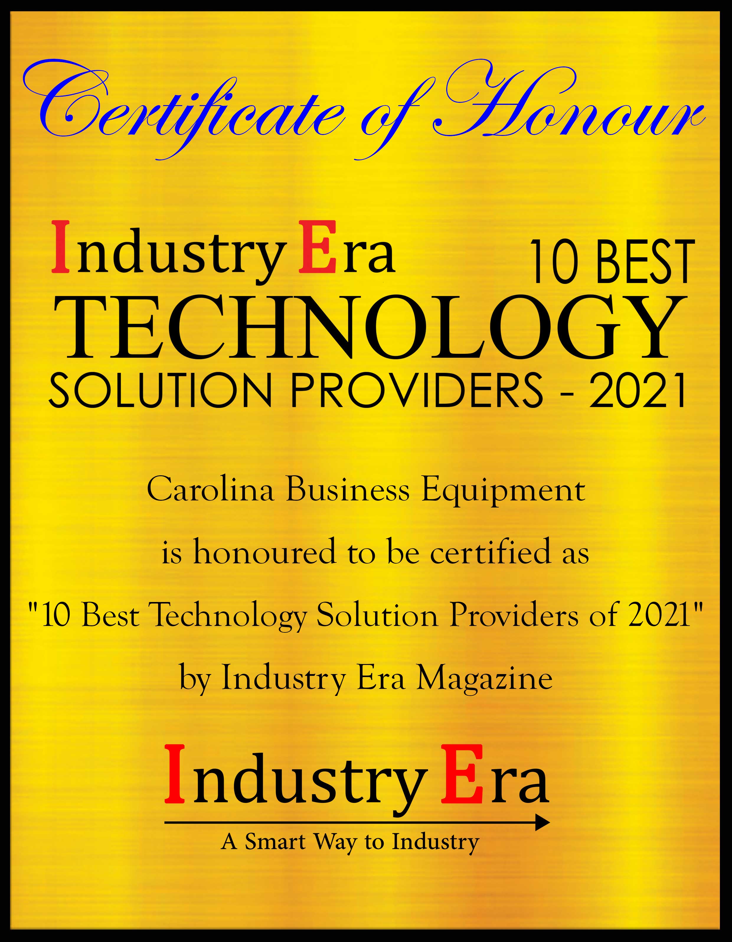 JOHN ECKSTROM, PRESIDENT / OWNER of Carolina Business Equipment Certificate