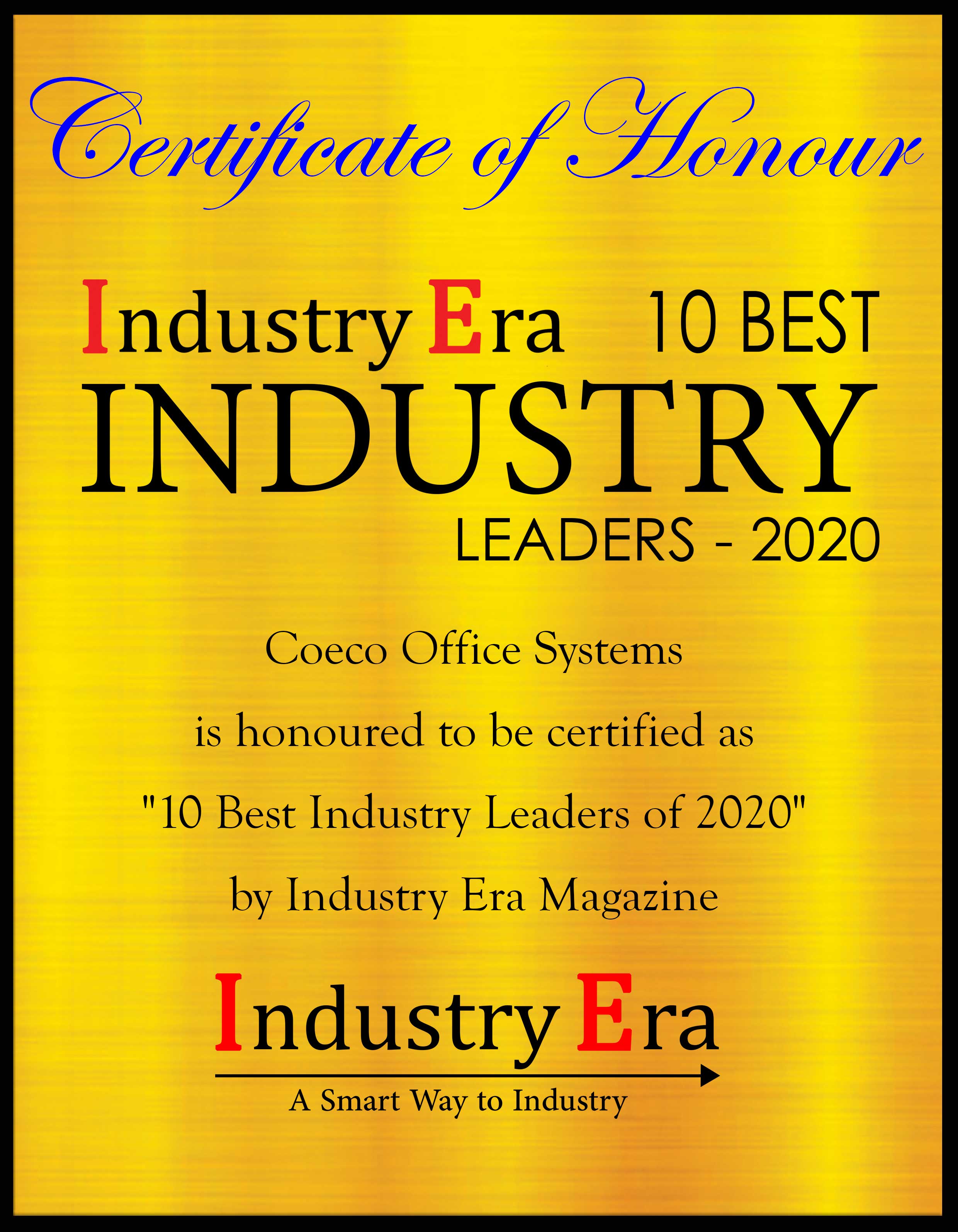 Chuck Robbins, CEO of Coeco Office Systems Certificate