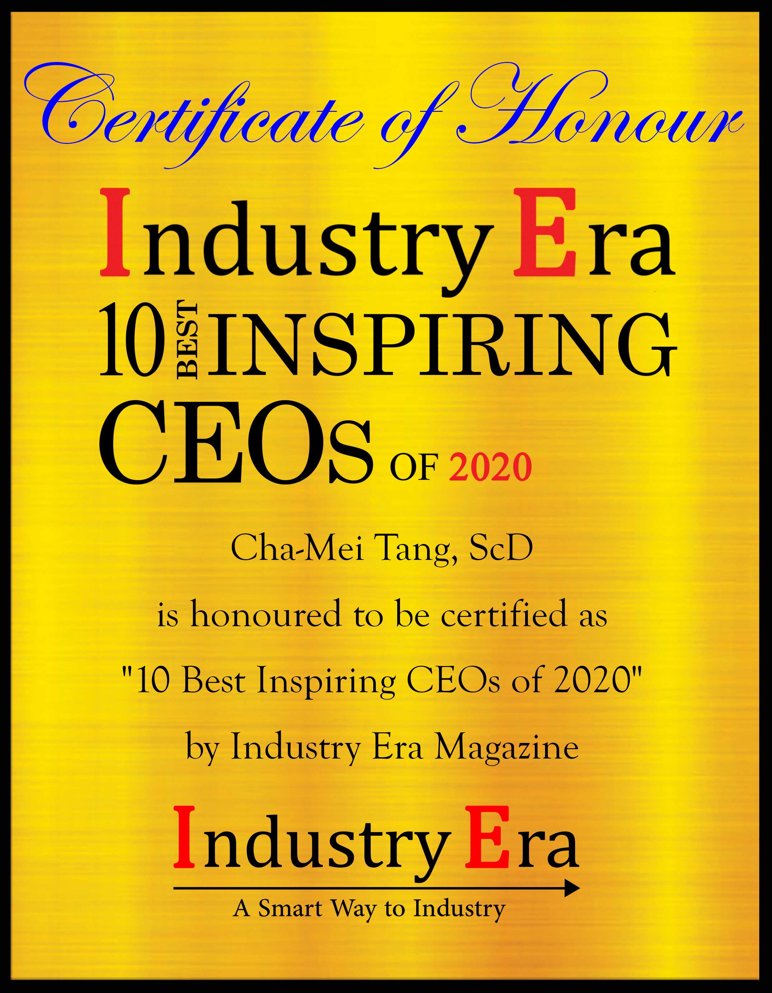 Cha-Mei Tang, ScD Founder President & CEO Creatv MicroTech Certificate