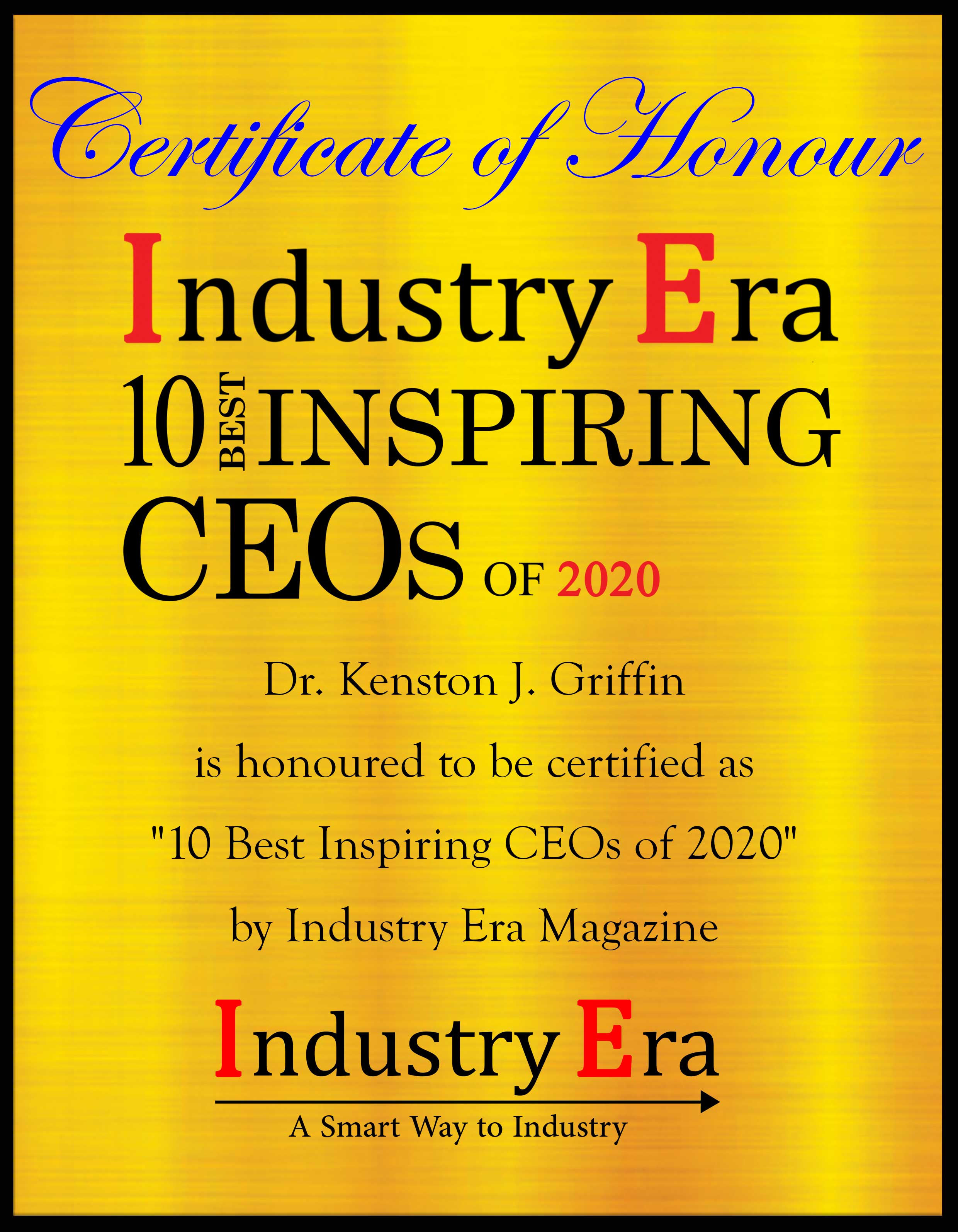 Dr. Kenston J. Griffin Founder and CEO DreamBuilders Communication, Inc. Certificate