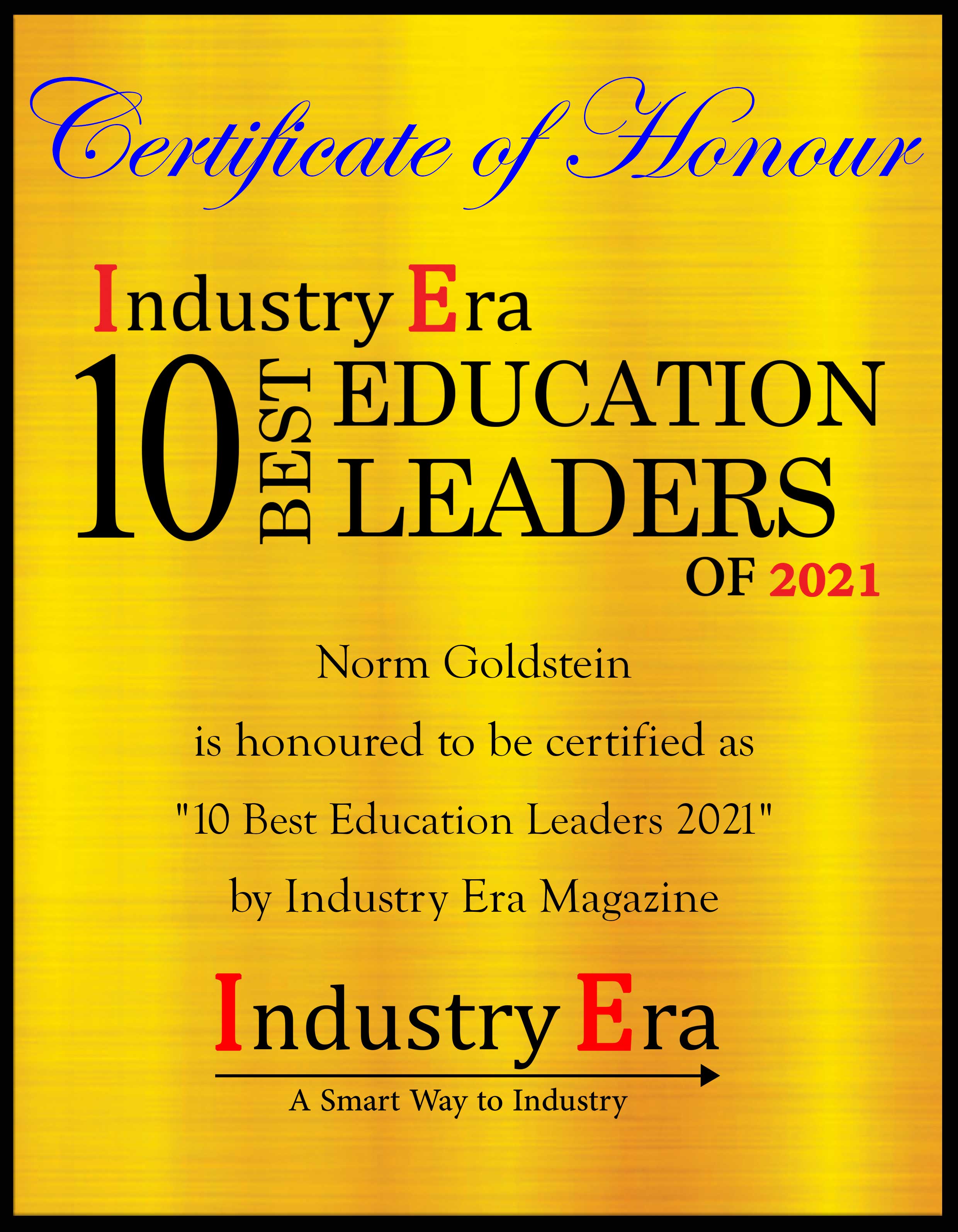 Norm Goldstein, Founder and CEO of EduNetwork Partners Certificate