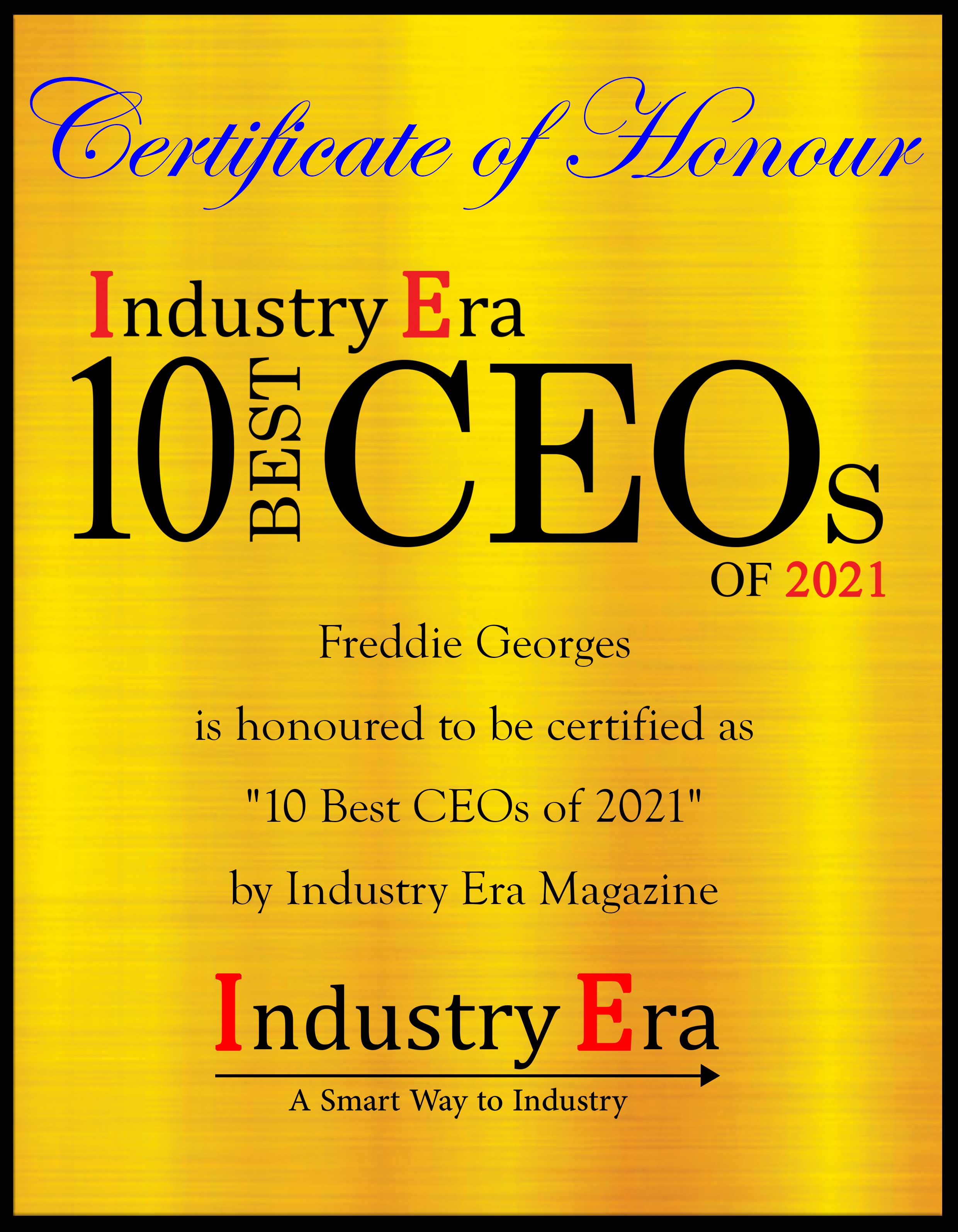 Freddie Georges,Founder & CEO of Freddie Georges Production Group Certificate