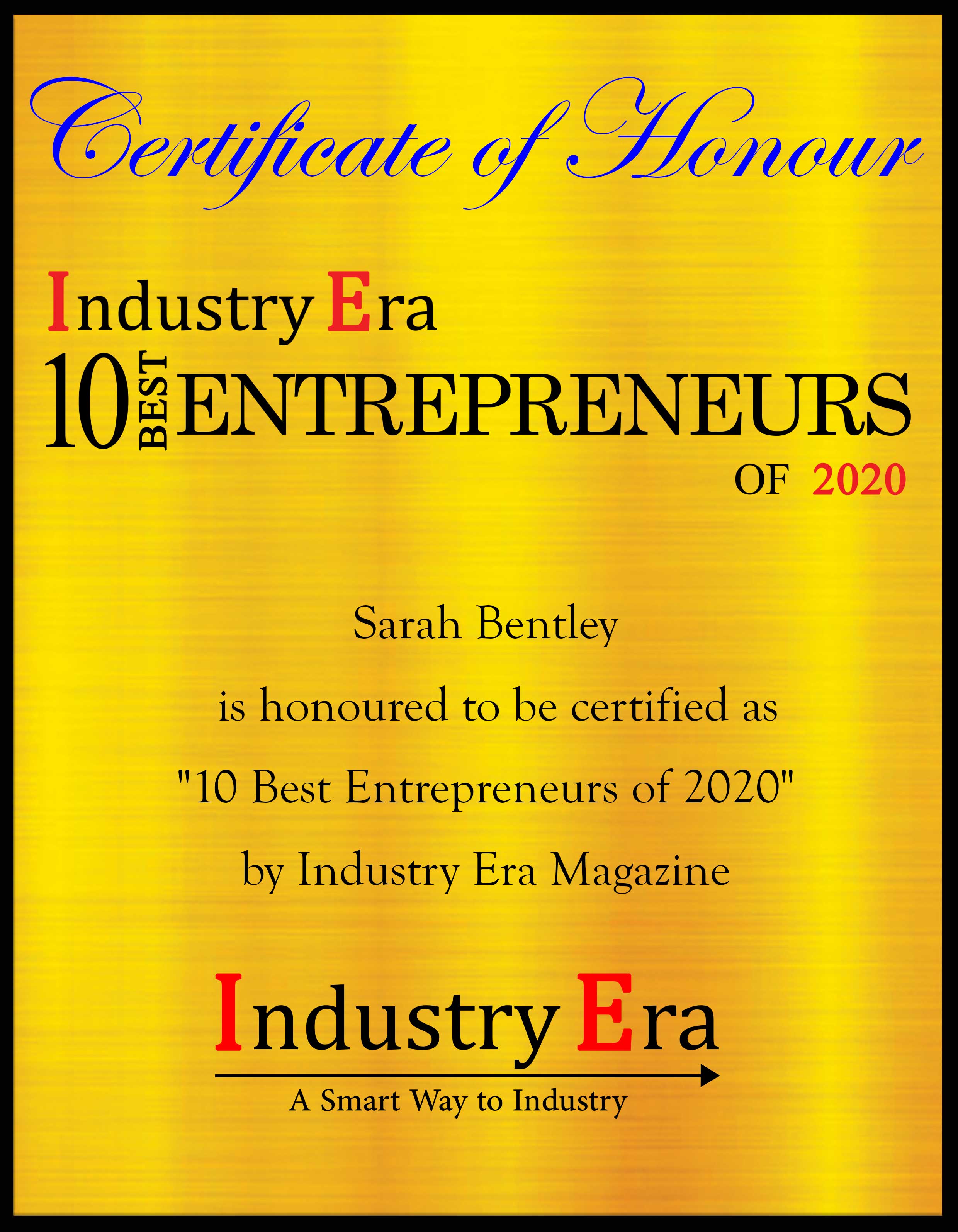 Sarah Bentley Founder & MD FLUME Marketing 10 Best Entrepreneurs of Year 2020