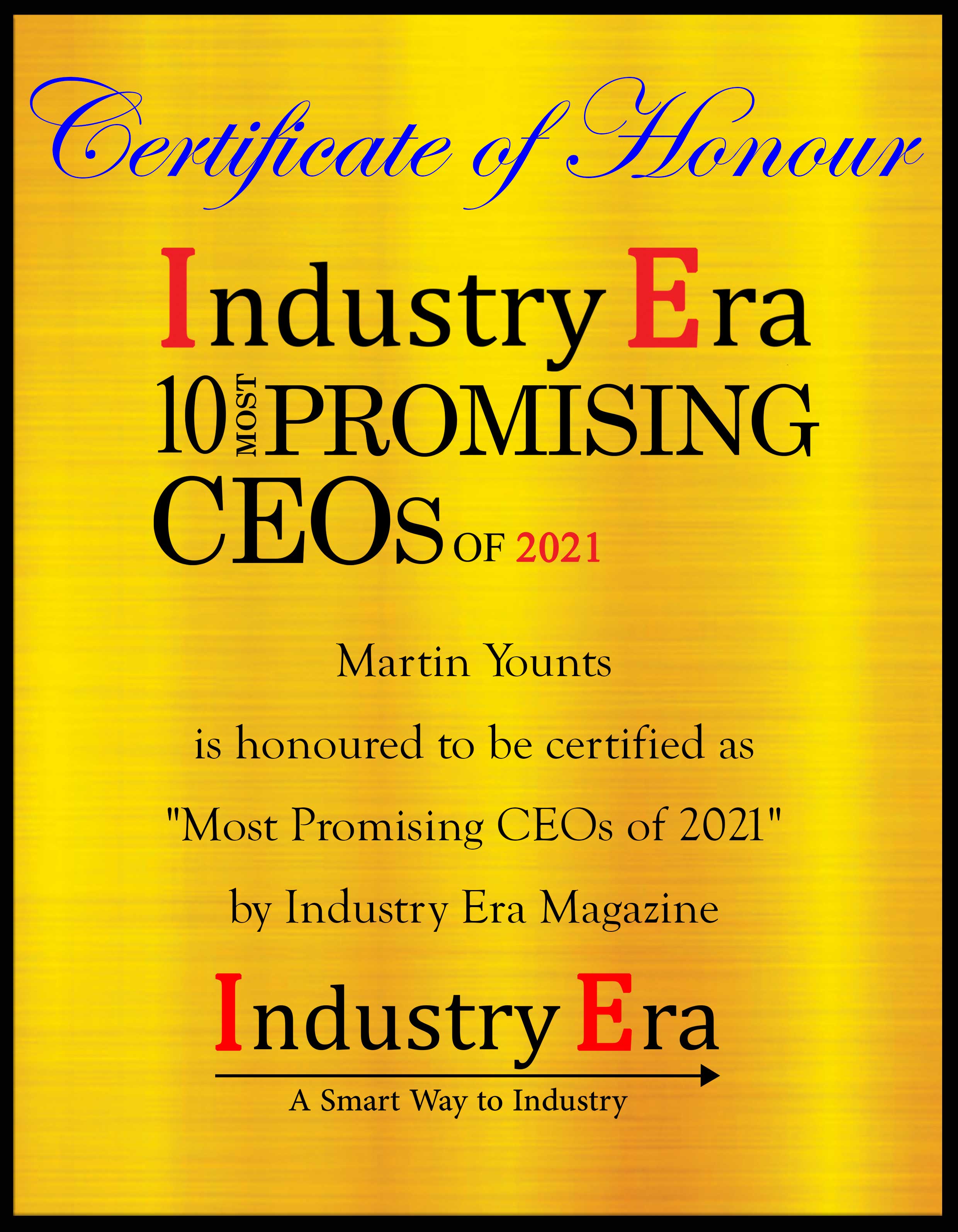 Martin Younts, CEO & Founder of First Advantage Consulting Firm, LLC. Certificate