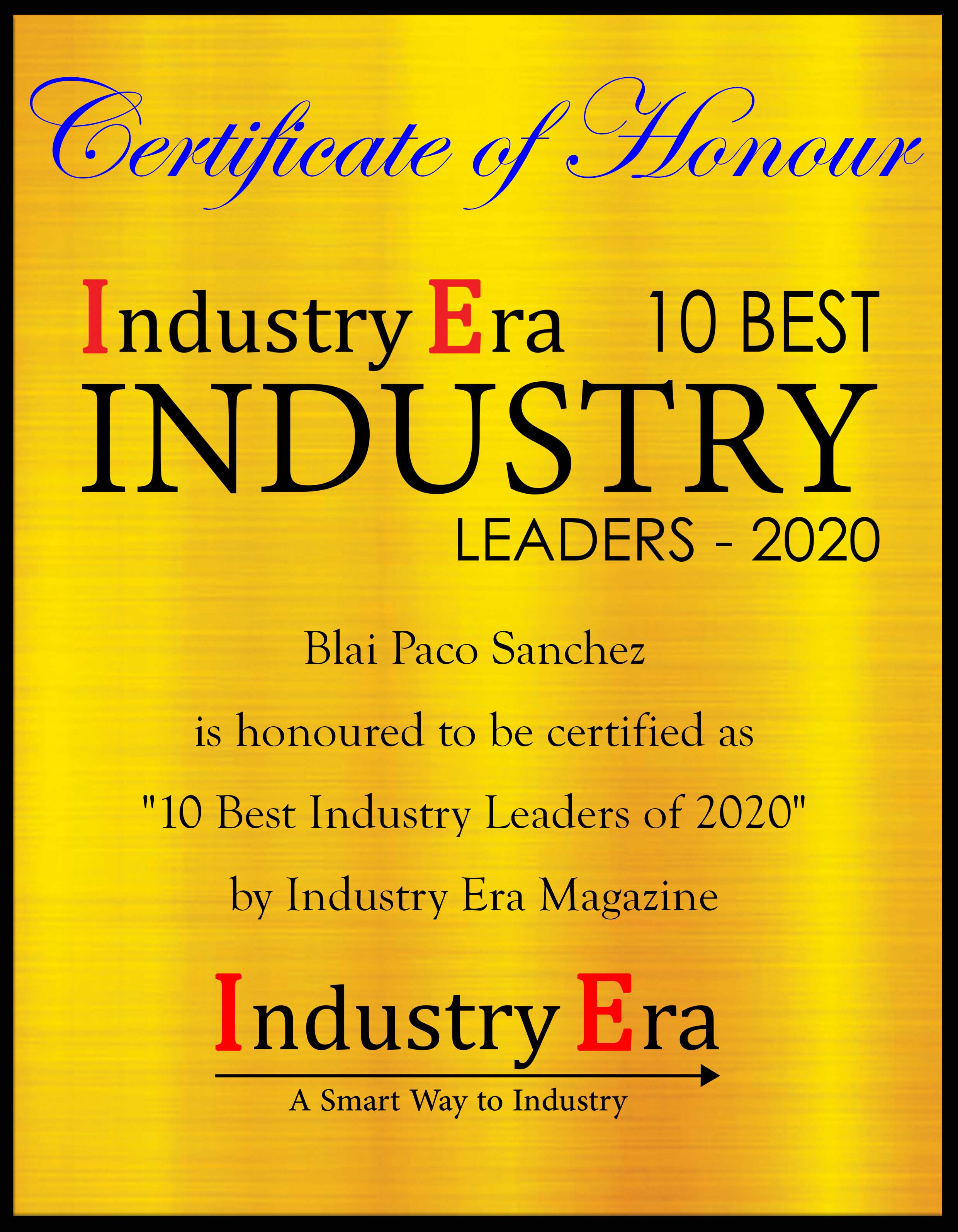 Blai Paco Sanchez, CEO of Intarex SL Certificate