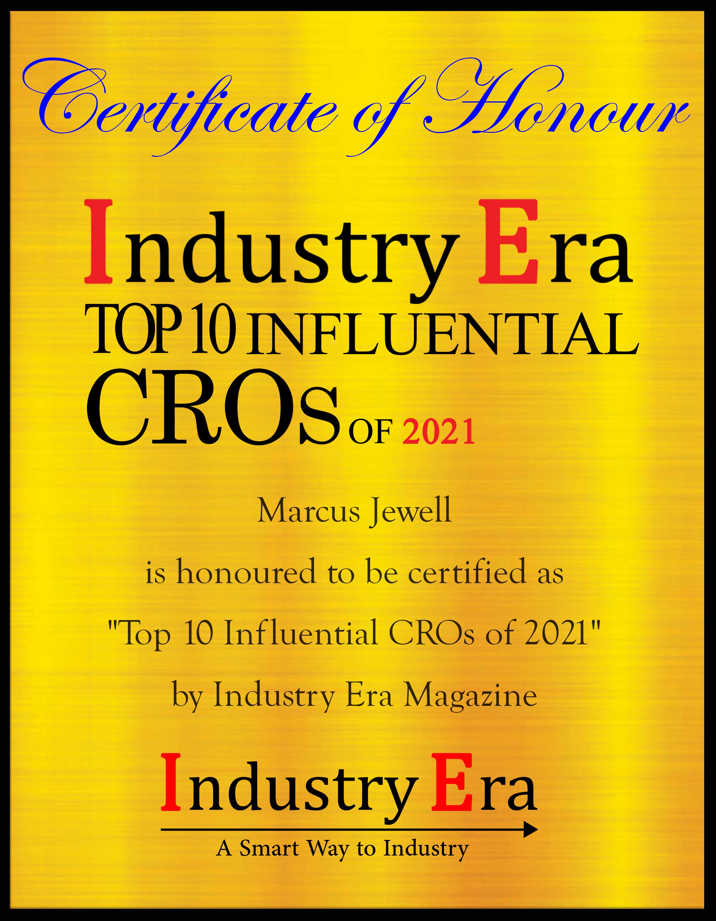 Marcus Jewell, Chief Revenue Officer of Juniper Networks, Certificate