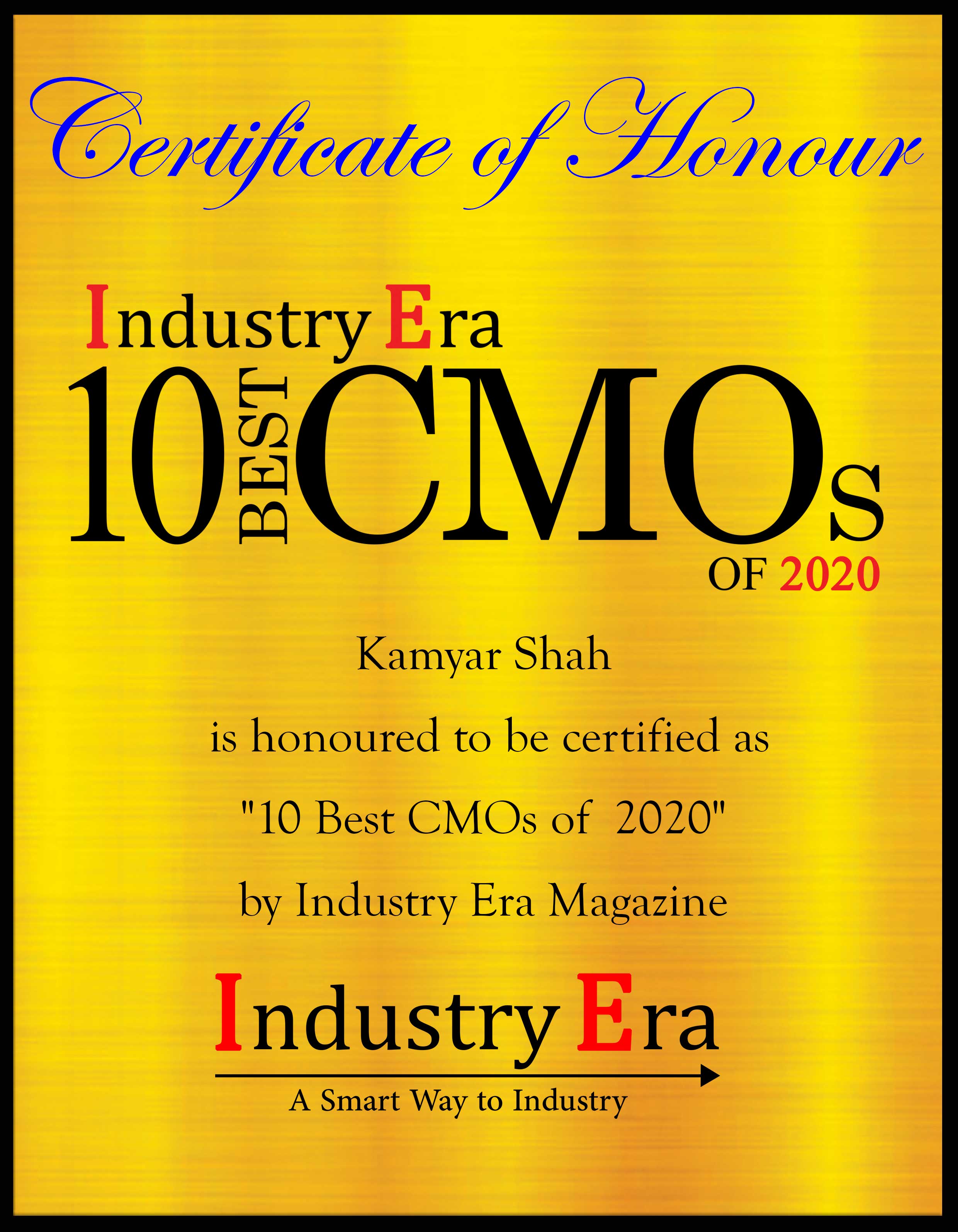Kamyar Shah COO Kamyar Shah Certificate