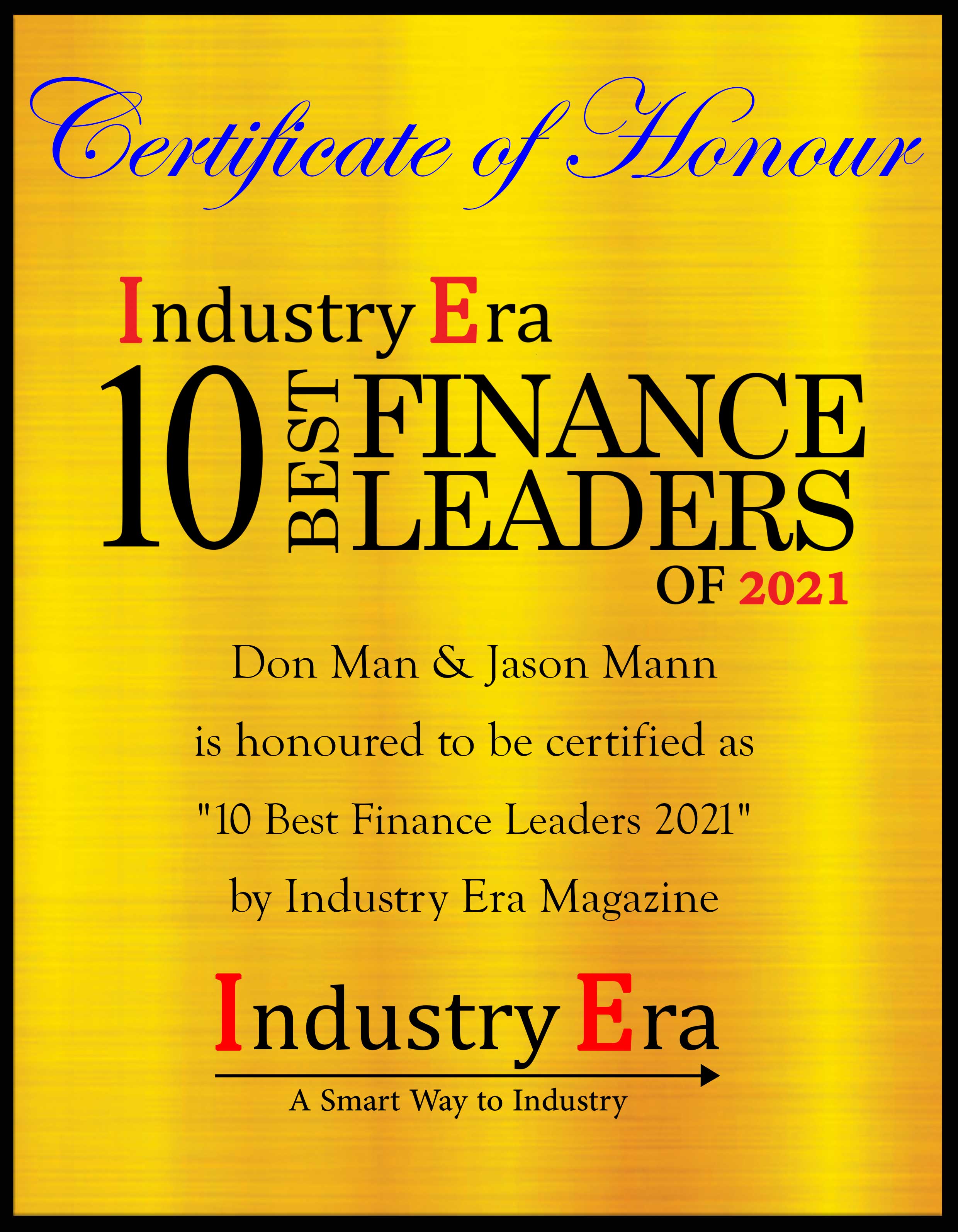 Don Man & Jason Mann, President & CEO of Mann Mortgage, LLC Certificate