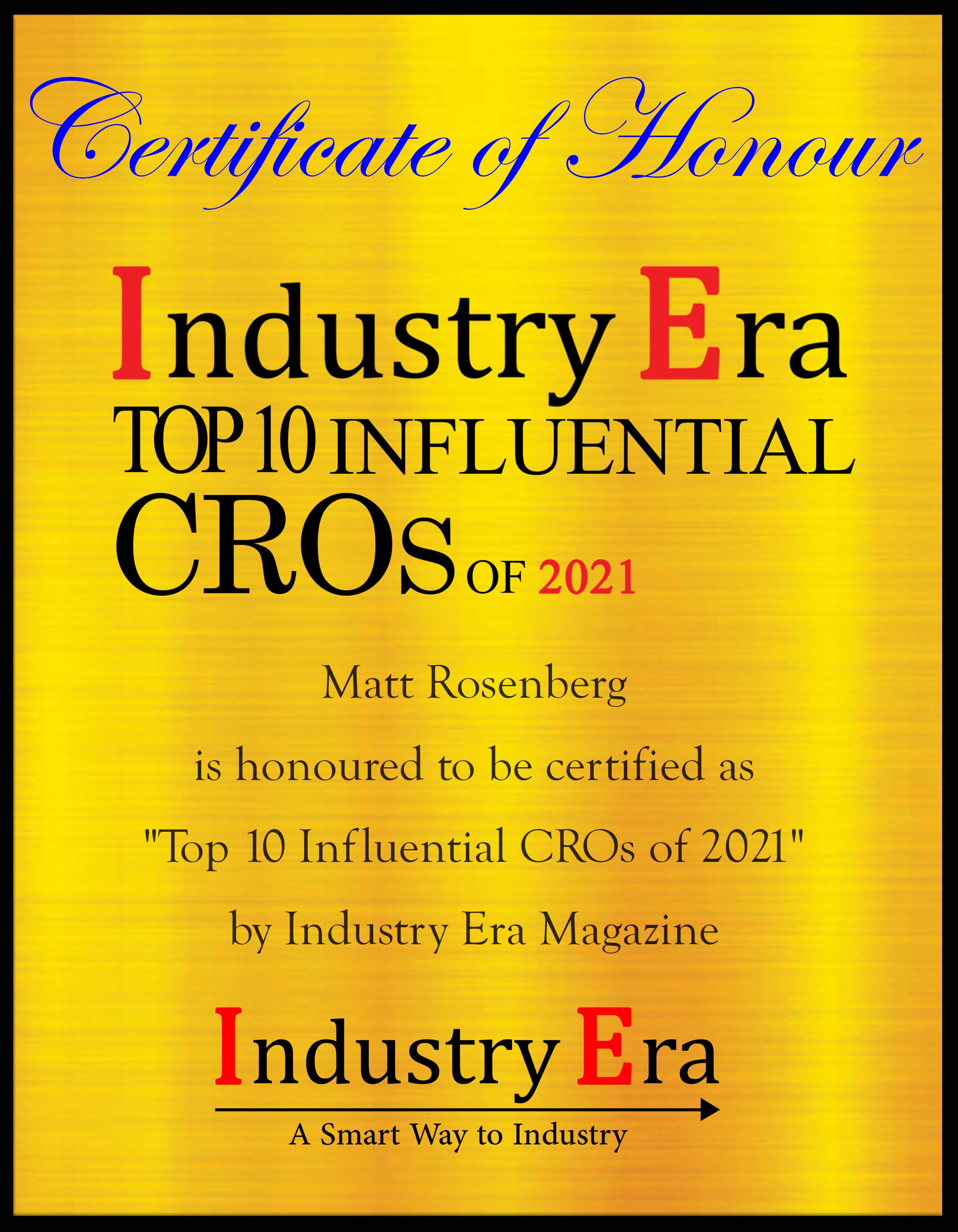 Matt Rosenberg, Chief Revenue Officer of NetNumber, Certificate