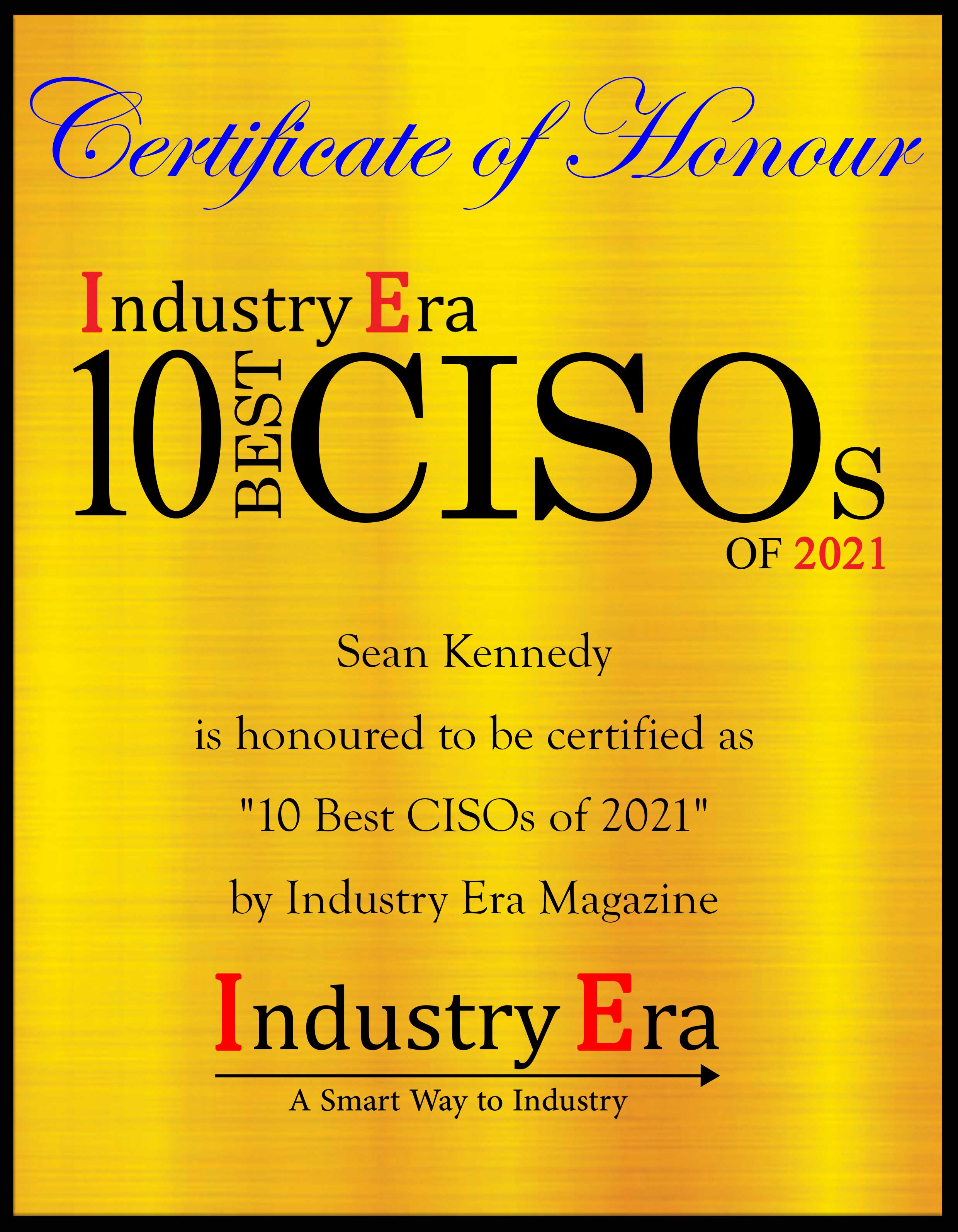 Sean Kennedy, Chief Information Security Officer of Patra Corporation Certificate