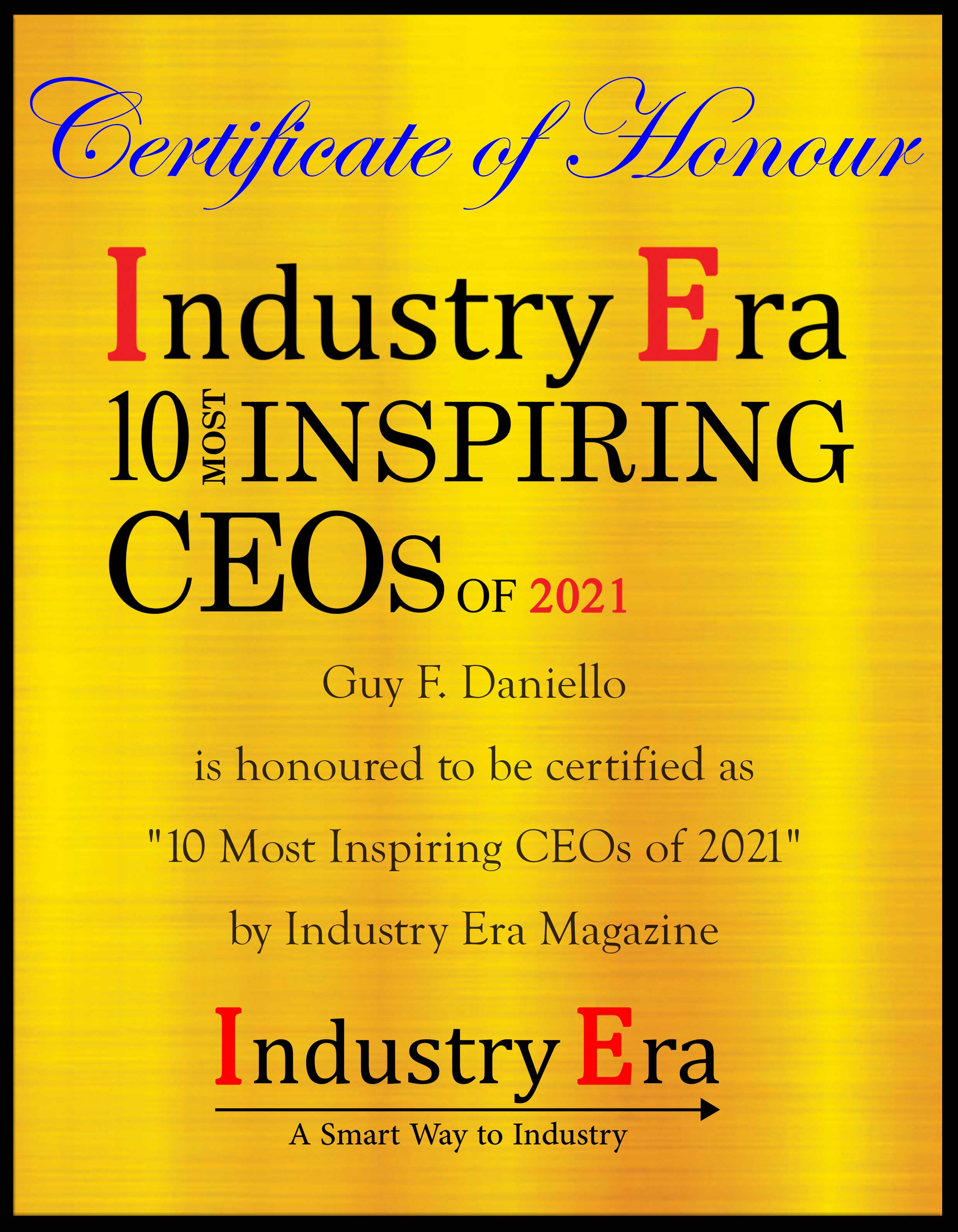 Guy F. Daniello, Chief Executive Officer & Founder of Peloton Consulting Group, Certificate