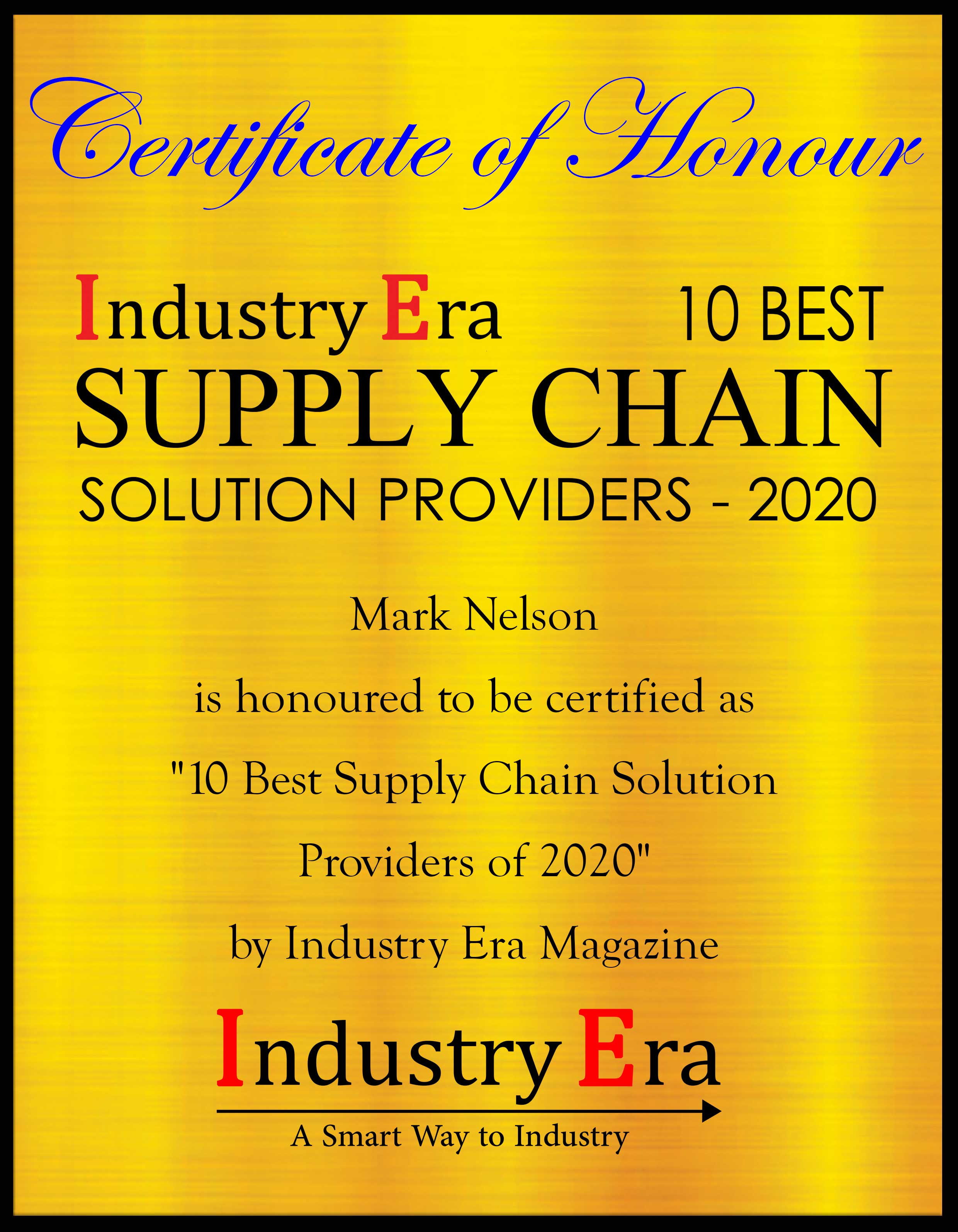 Mark Nelson, CEO of Perishable Shipping Solutions. Certificate