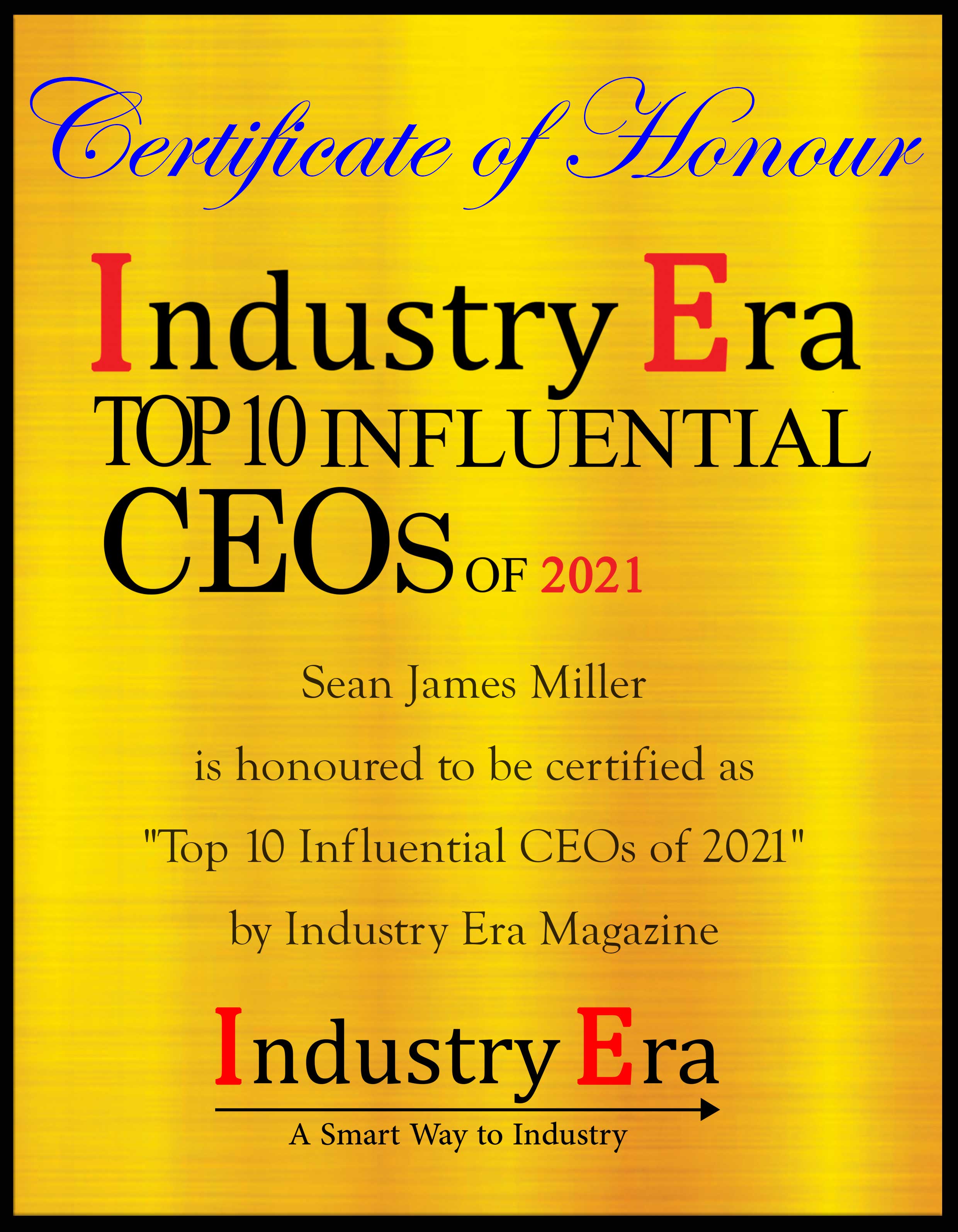 Sean James Miller, Chief Executive Officer & Founder of PluriPotent Diagnostics, Certificate