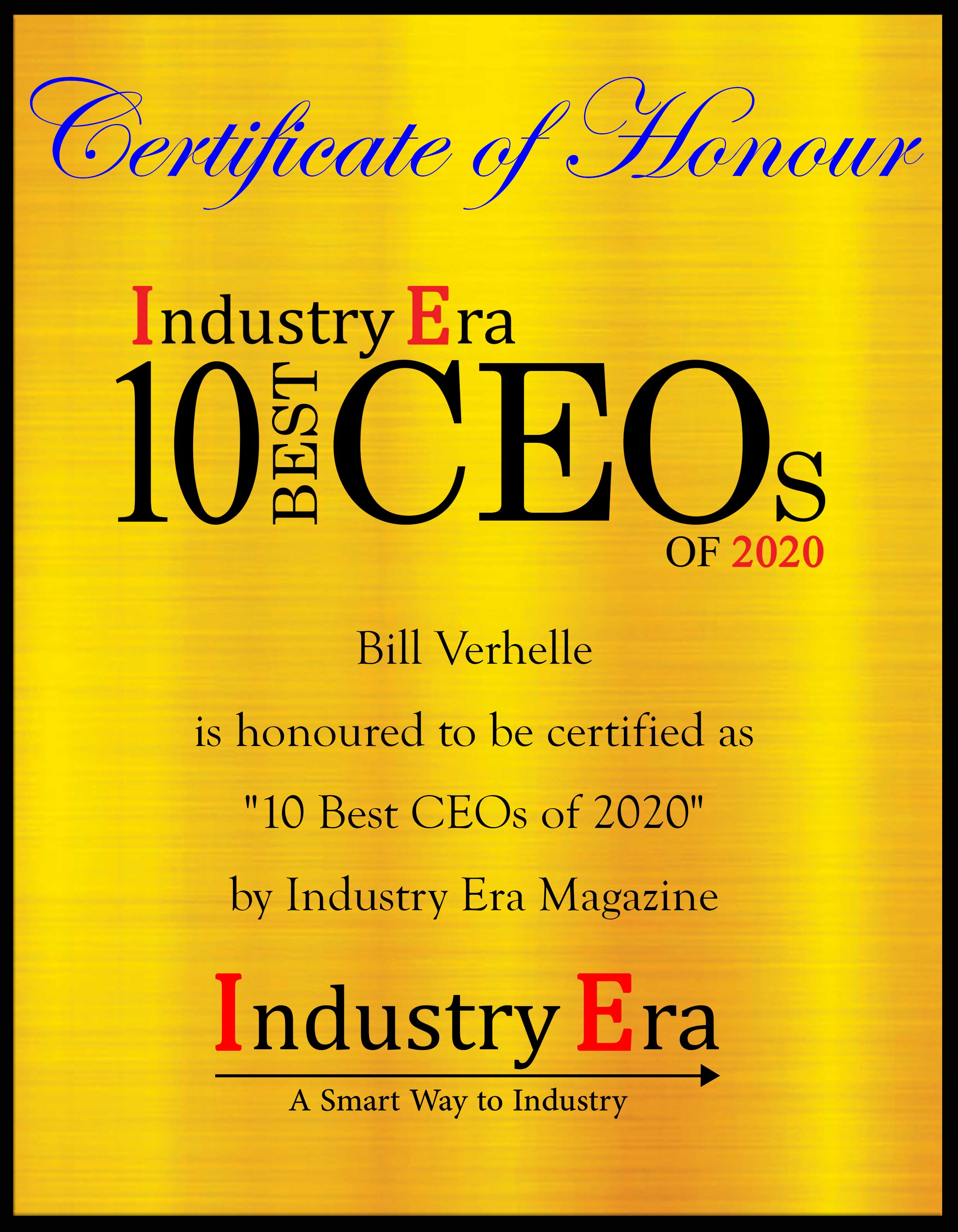 Bill Verhelle, CEO QuickFi Innovation Finance USA LLC Certificate
