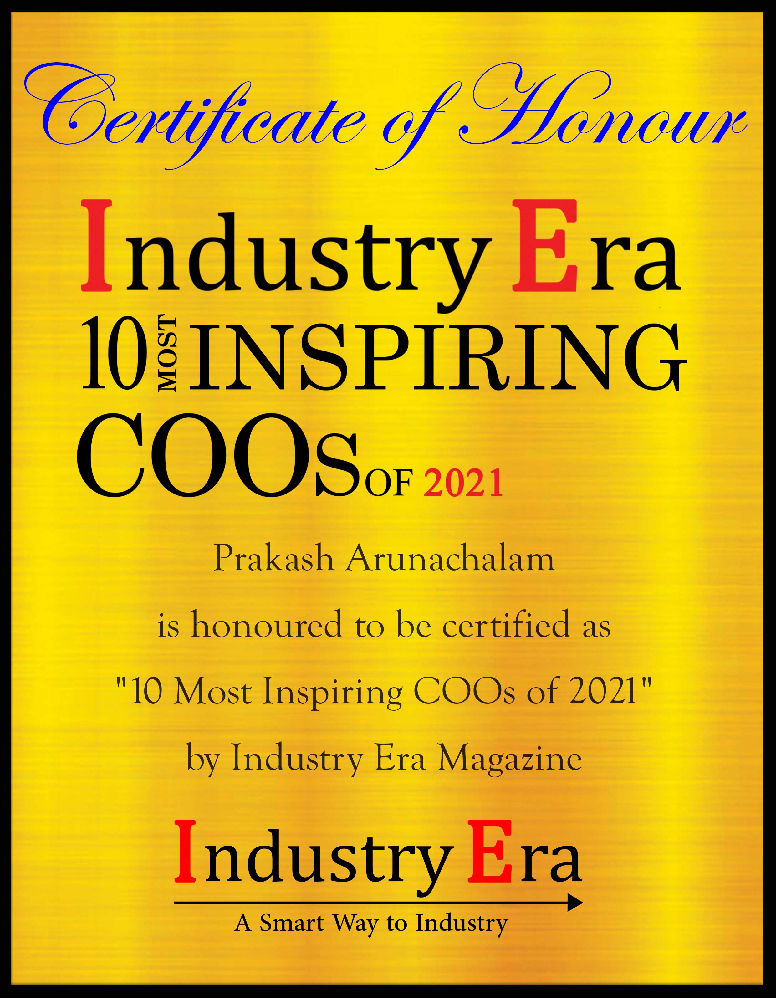 Prakash Arunachalam, Chief Operating Officer of Servion Global Solutions, Inc. Certificate