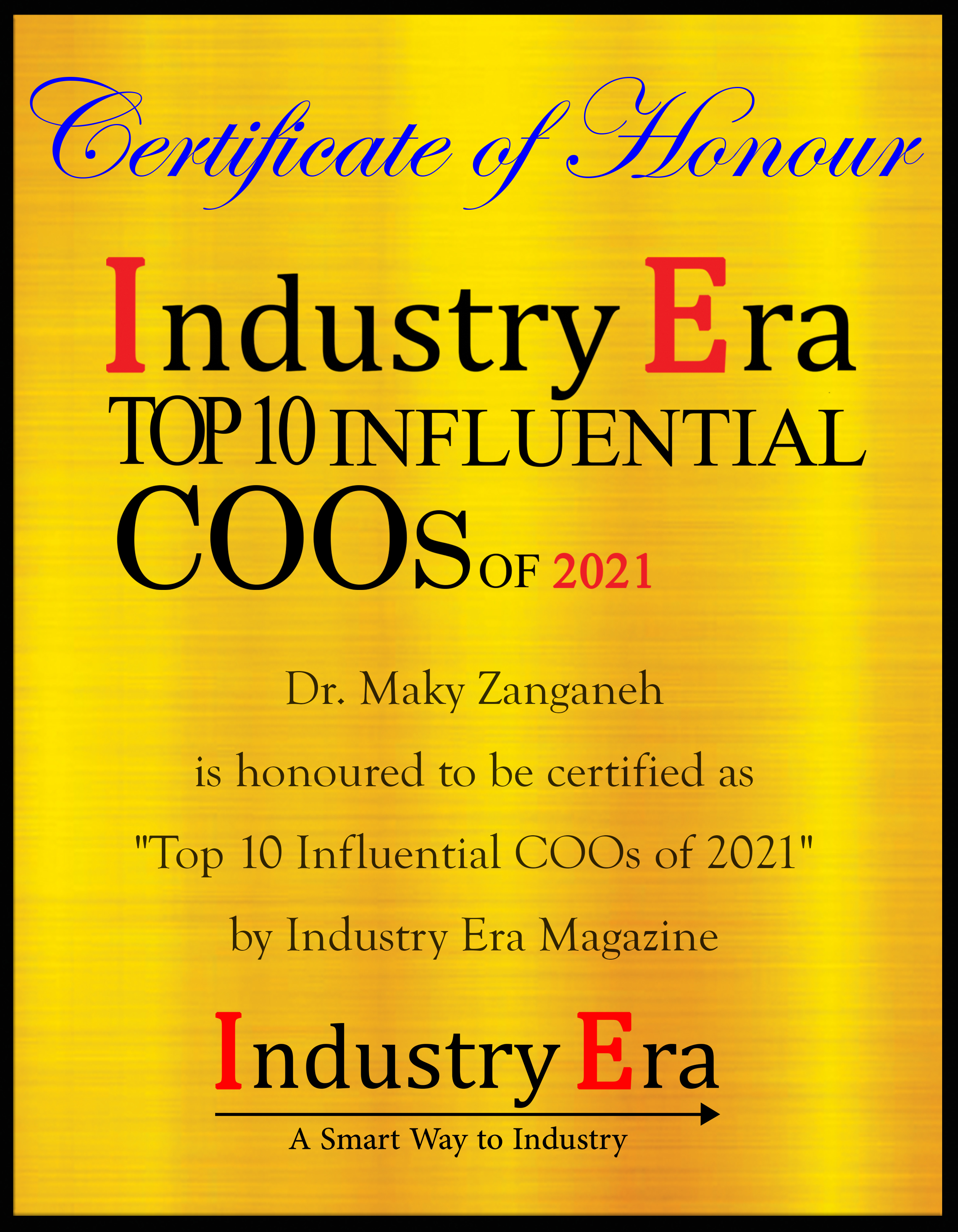 Dr. Zanganeh, Chief Operating Officer of Summit Therapeutics Certificate