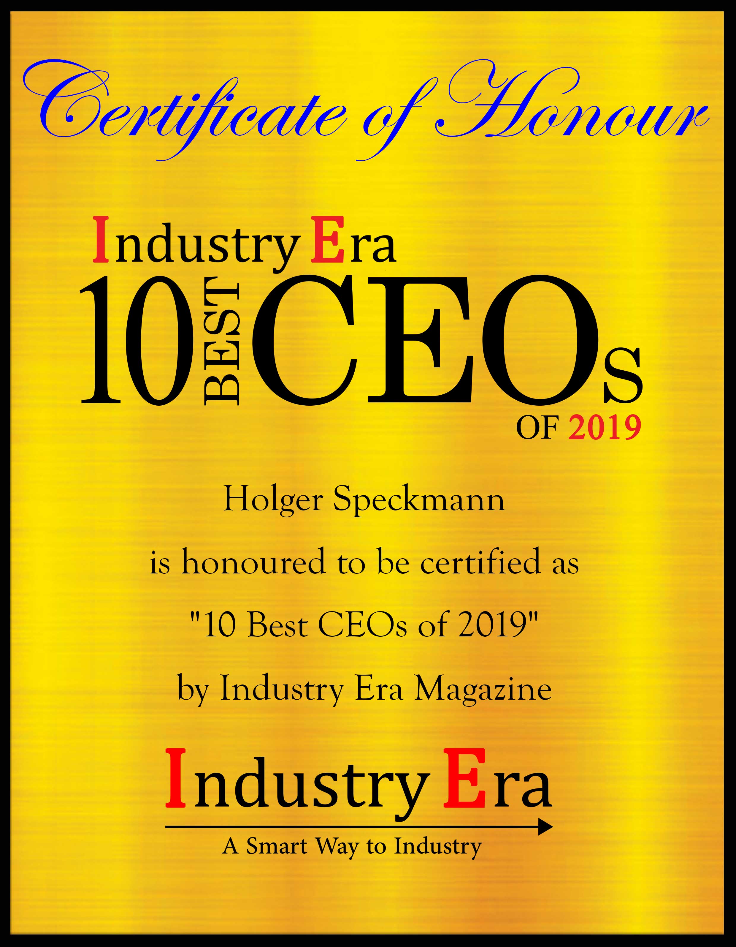 Holger Speckmann MD of Testia GmbH Certificate