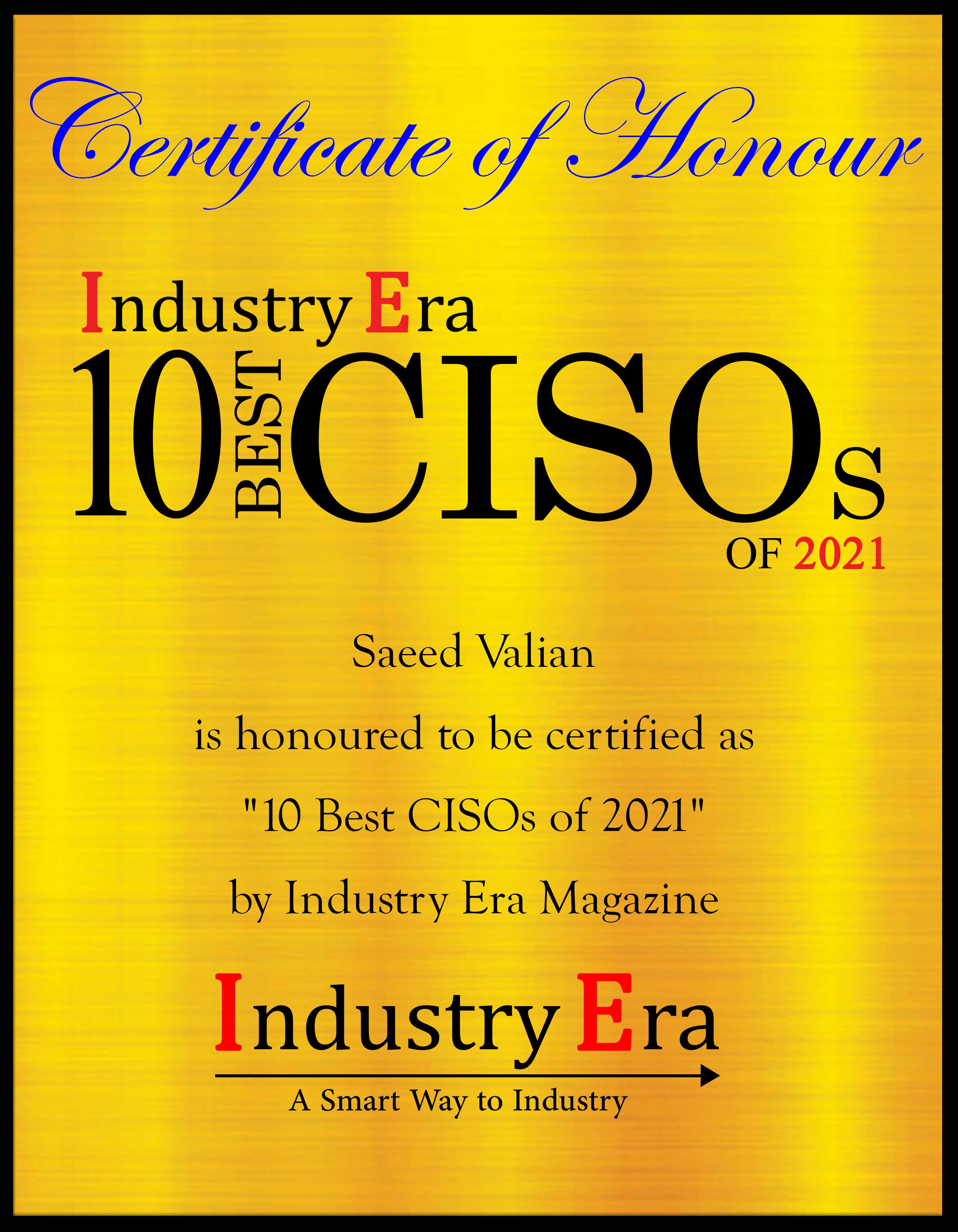 Saeed Valian, CISO, Director of Information Security of Transaction Data Systems Certificate