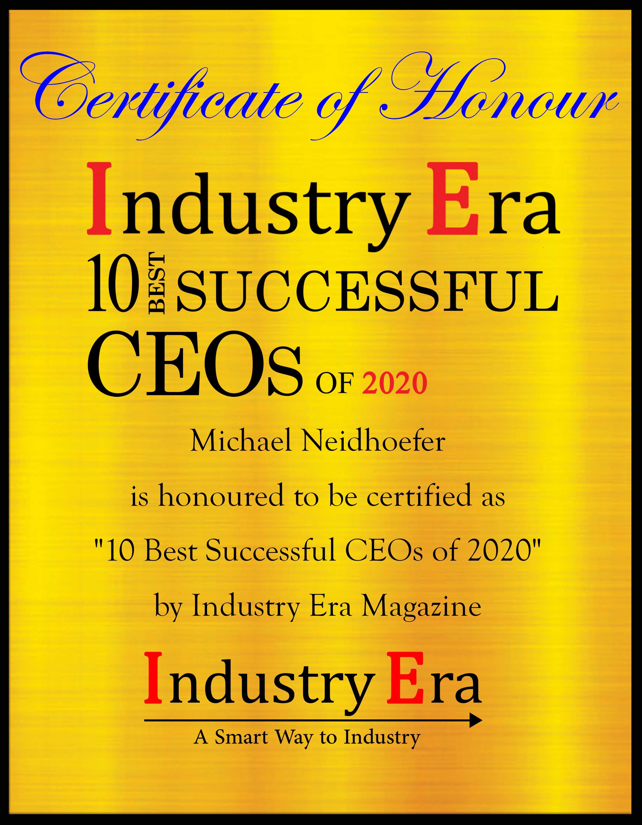Michael Neidhoefer CEO ZREALITY Certificate