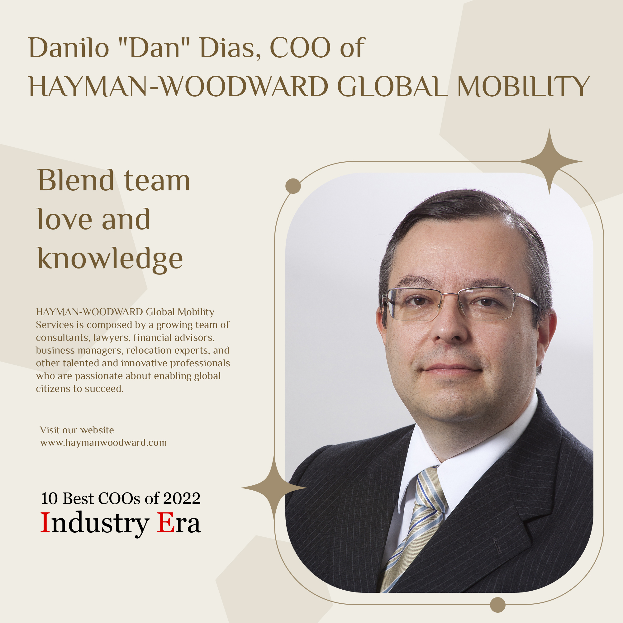 Danilo "Dan" Dias, COO of HAYMANWOODWARD Global Mobility, Best COOs of